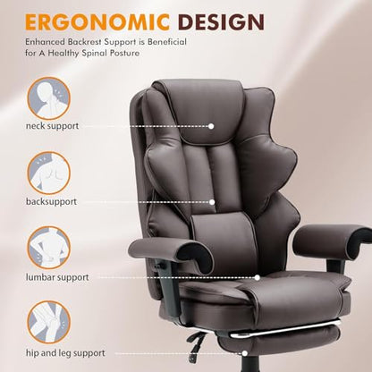 HOMREST Heated Massage Executive Office Chair with Foot Rest,Brown - color: Brown