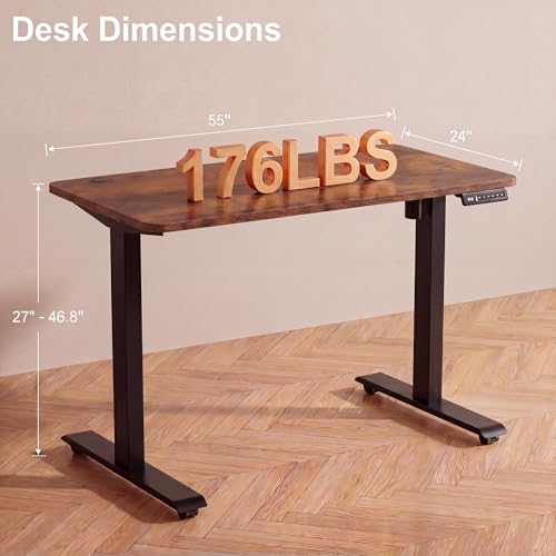 55''×24'' Electric Standing Desk with Power Outlets & Wheels, Brown - color: Brown, size: 55×24''
