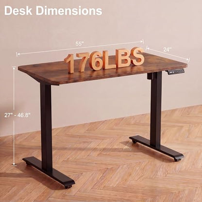 55''×24'' Electric Standing Desk with Power Outlets & Wheels, Brown - color: Brown, size: 55×24''