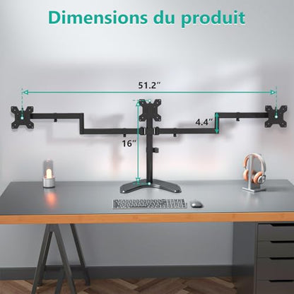 WALI Triple Monitor Stand, Free Standing for 13-27 inch Screens,up to 22lbs | 3 monitor stand for desk, Adjustable, Full Motion with Tilt, Swivel, Rotation, C-Clamp & Grommet Base, VESA 75/100mm (MF003) - size: Triple, style: Free-Standing