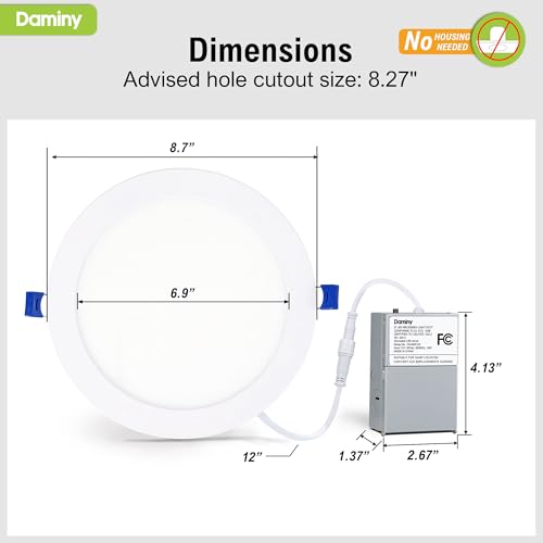 DAMINY 12 Pack 8 Inch LED Recessed Lighting, Canless Wafer Downlight - color: White, size: 8 Inch