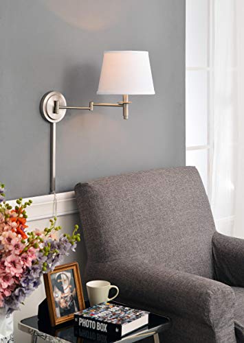 Kenroy Home Sheppard Wall Swing Arm Lamp with Brushed Steel Finish, Modern Style, 12.75" Height, 20" Width, 18" Depth