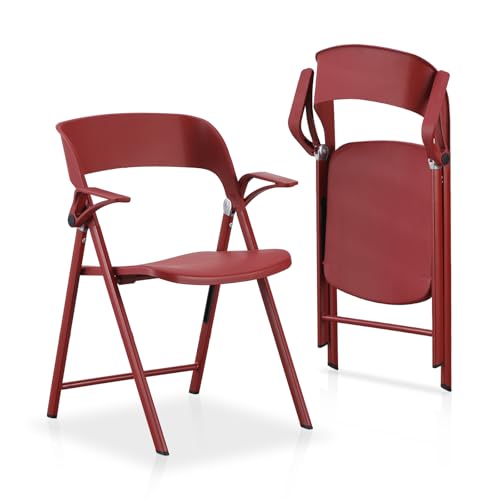 KAIHAOWIN 2 Pack Plastic Folding Chair with Armrest, Heavy Duty Foldable Chairs with Steel Frame Commercial Stackable Guest Chairs for Indoor and Outdoor-Red - color: Red X 2