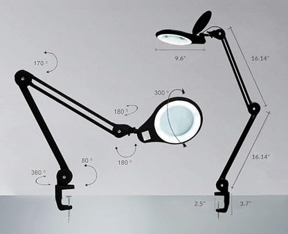 Neatfi LED Magnifying Lamp 1,200 Lumens with Clamp – 5” 5-Diopter Glass Lens, Dimmable Task Light | Adjustable Arm | Reading, Sewing & Crafting (Black, 5-Diopter) - color: Black, size: 5-Diopter