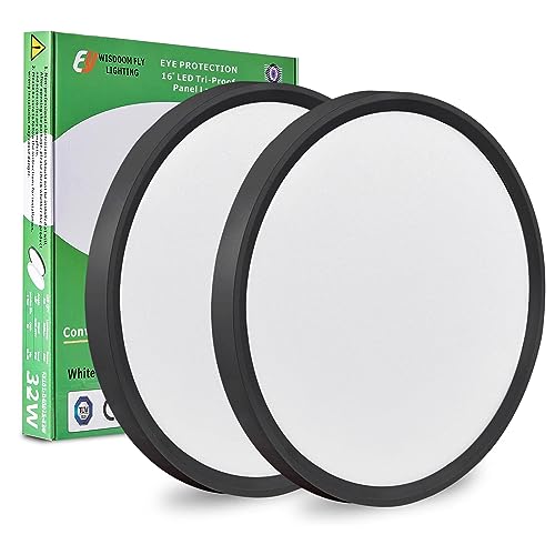 15.8Inch 2PK Black LED Flush Mount Ceiling Light,32W,3480LM,3CCT Selectable | 3000K/4000K/6000K CCT Selectable, Black Close to Ceiling Round Flat Panel Light, Super Slim LED Ceiling Light for Bedroom - color: Black, size: 2PK