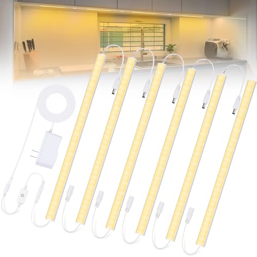 6PCS x 12 Inch Under Cabinet Lights Plug-in, Warm White 3000K Dimmable LED Under Cabinet Lighting, Under Counter Lights with Memory Function, LED Light Bars for Kitchen - color: Warm White, size: 6*12 Inch