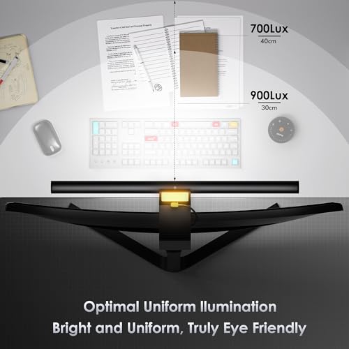 Quntis Monitor Light Bar with Remote, 16.7'' Eye Care No Glare Computer Light Bar with Backlight, Auto-Dimming & Timer, Stepless Dimming Monitor Lamp for Desk Gaming Home Office Curved Monitors