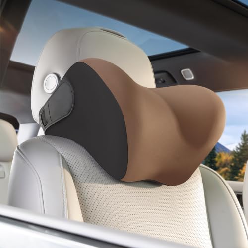 BEBAS Ergonomic Car Headrest Pillow, Memory Foam Neck Support, Brown - color: Brown