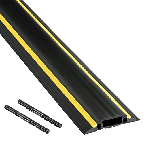 D-Line 30ft Floor Cord Cover, Made in USA Linkable Cable Protector, Hide Extension Cords, Protect Cords, Prevent Cable Trips, Cord Hider, Heavy Duty - Cord Cavity = 1.18" (W) x 0.39" (H), Black/Yellow - color: ['Black/Yellow'], size: ['30 ft']