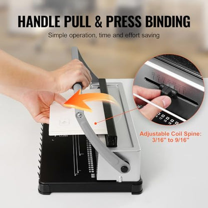 VEVOR Coil Binding Machine, Manual Book Maker 34-Holes Binding 120 Sheets, Punch Binder with Adjustable Side Margin, for Letter Size, A4, A5 - style: Coil Binding