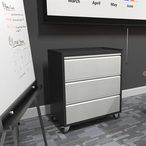 3 Drawer Rolling Garage Storage Cabinet, Small Metal Tool Cabinet with Drawer, Tool Chest & Cabinet for Workshop, Garden, Home, Office, Assembly Required, Black/Gray - size: 18.11"D x 30.29"W x 35.42"H