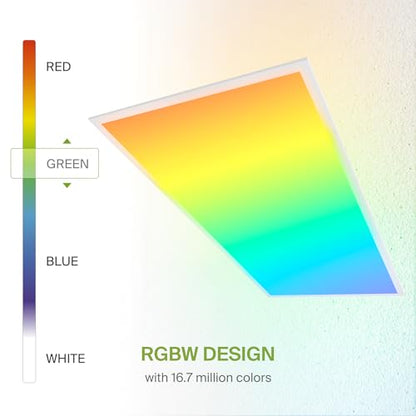 ASD 2 Pack 2x4 Smart RGBW LED Flat Panel Light - 40W UL | 4961LM 3500K 4000K 5000K Selectable Dimmable 2x4 LED Drop Ceiling Light Fixture | RGB Lights WiFi App Controlled Alexa & Google Assistant
