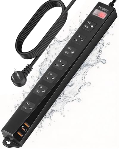 Outdoor Power Strip Weatherproof IPX6, 10FT Extension Cord 7 AC | 1625W/13A 10FT USB Power Strip with Multiple Outlets,7 AC & 3 USB, Wall Mount for Camping,Poolside,Garden,Workshop, UL Listed - size: 10FT