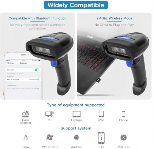 NETUM Bluetooth Barcode Scanner, Support 2.4G Wireless & Bluetooth & Wired - color: NT-1228BC