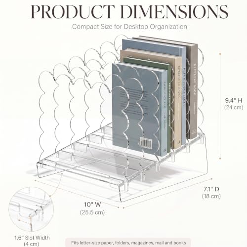 AmazingSpark Acrylic File Organizer for Desk, 5-Slot Acrylic File Sorter with Scalloped Edge, Clear Desktop Holder for Folders, Documents, Notebooks, Clipboards and Mail for Home, Office and School