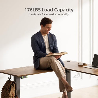 YDN L-Shaped Electric Standing Desk with Dual Motor 59In Rustic Brown - color: Rustic Brown, size: 59 inch