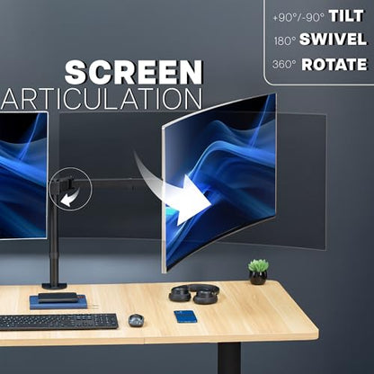 VIVO Premium Dual Ultra Wide LCD LED 40 to 45 inch Monitor Desk Mount, Heavy Duty, Adjustable Telescoping Arms, Flush Wall Setup, Fits 2 Screens, Black, STAND-TS45C - color: Black, size: 40" to 45"