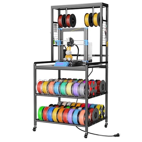 kepptory 3D Printer Stand with Power Outlet, Rolling Storage Cart w/Filament Spool Holder, Lockable Wheels Heavy Duty Rack for Ender 3 Ender 5 CR10 Desktop 3D Printers, Black - color: Black