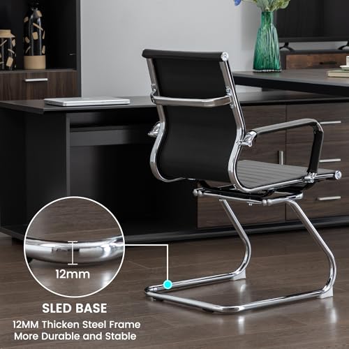 Office Guest Reception Chair Set of 6, Conference Room Chairs Waiting Room Chairs 6 Pack, Modern Leather Office Desk Chair No Wheels.（Black） - color: Black, size: 6 Pack