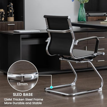 Office Guest Reception Chair Set of 6, Conference Room Chairs Waiting Room Chairs 6 Pack, Modern Leather Office Desk Chair No Wheels.（Black） - color: Black, size: 6 Pack
