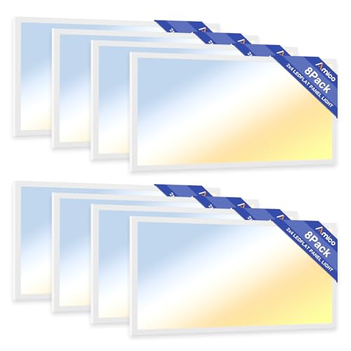 Amico 8 Pack 2x4 LED Flat Panel Light Fixture with 5CCT, 72W, 9000LM, ETL