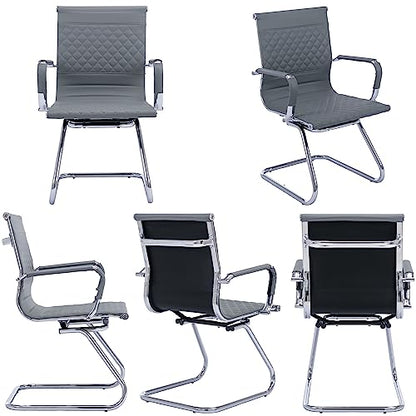 BESTANO Office Guest Chairs Reception Chairs Waiting Room Chairs Set of 2 Conference Room Chair with Mid Back, Modern PU Leather Desk Chair, Grey - color: Grey