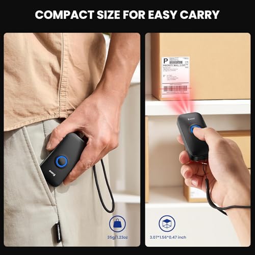 Eyoyo Mini 1D Bluetooth Barcode Scanner | 3-in-1 Bluetooth & USB Wired & 2.4G Wireless, Portable Bar Code Reader, Work with Windows, Android, iOS, Tablets or Computers - color: Black