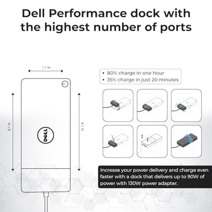 Dell WD19S Docking Station 130W (90W Power Delivery), Dell Docking Station for Laptop with 130W Power Adapter + HDMI + DisplayPort + USB-C Cable + Microfiber Cloth (Renewed) - style: WD19S 130W Renewed