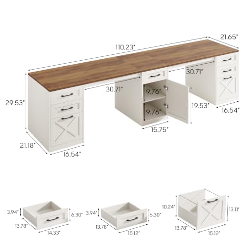 Vabches Executive Computer Desk 110" Two Person Desk with 5 Storage Drawers - color: Unique White
