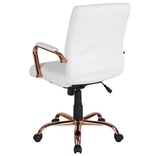 Flash Furniture Mid-Back LeatherSoft Executive Chair, White/Rose Gold - color: White Leathersoft/Rose Gold Frame
