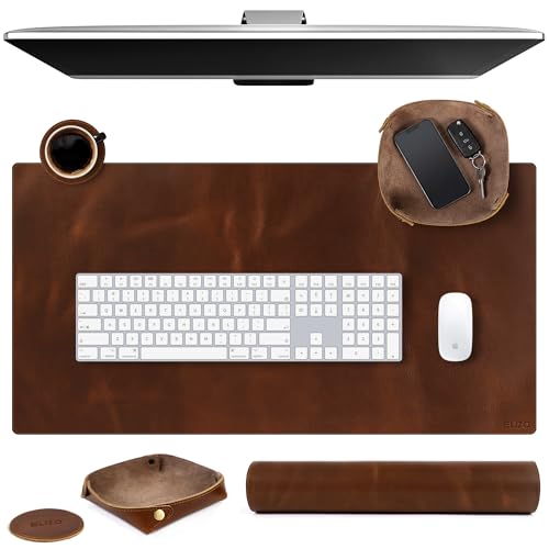 ELIZO Leather Desk Pad Real Leather Desk Mat Thick (3mm) Double Layer (32x16) Cover Blotter Desk Protector Large Computer Mat for Keyboard Mouse Pad Table Laptop Mat Office Accessories - Antique - color: Antique, size: 32" x 16"