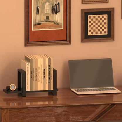 100% Solid Wood Adjustable Desktop Bookshelf, Retro Tabletop Bookshelf, Desk holder Shelf for Living Room, Home, Office, Perfect for Magazine, Books, Cookbooks, No Tools Required to Assemble (Black) - color: Black