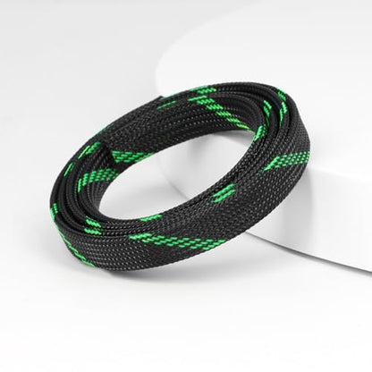 25ft PET Expandable Braided Cable Sleeve 1/2inch(12mm) Pet Braided Cable Sleeve for Audio Video Device Wire Automotive Wire (Black Green) - color: Black Green, size: 12mm"(1/2 inch)