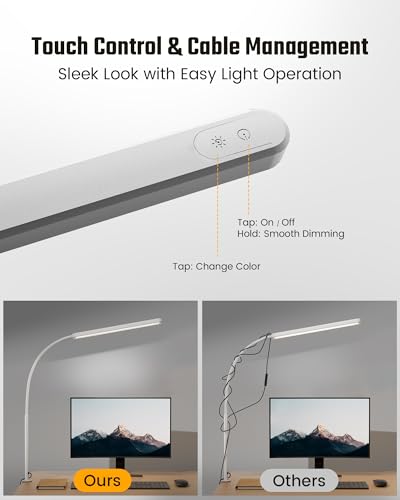 SUPERDANNY Eye-Caring LED Desk Lamp Work Lamp Office Lamp with Side Clamp - color: White, size: Clamp Mount