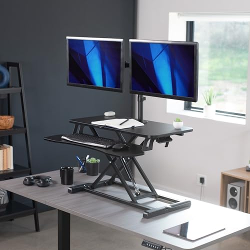 VIVO Black 32 in Standing Desk Converter with Monitor Stand, DESK-V000K-M2 - color: Black, size: 32"