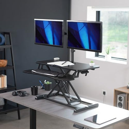 VIVO Black 32 in Standing Desk Converter with Monitor Stand, DESK-V000K-M2 - color: Black, size: 32"
