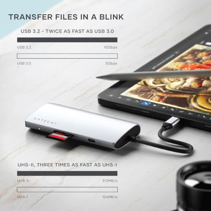 Satechi 8-in-1 USB-C Hub V3, 8K HDMI, 100W Charging, Ethernet, Silver - color: Silver, size: V3
