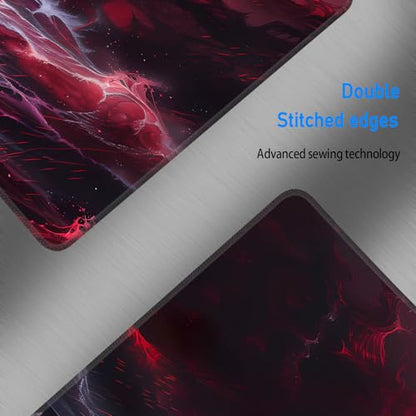 Large Red Cool Gaming Mouse Pad,Wave Abstract Art Desk Mat,31.5x12in | XL Extended Dark Style Blood Moon Scarlet Sea E-sports Keyboard Mat with Stitched Edges for Men,80 x 30 cm - color: Red Abstract Art