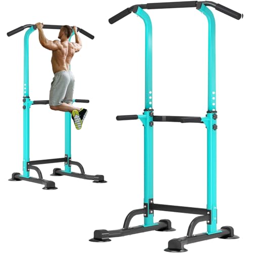 soges Power Tower Pull Up Bar Station, Free Standing Pull Up Rack Dip Station for Home Gym, Height Adjustable Home Strength Training Fitness Workout Equipment - color: Blue
