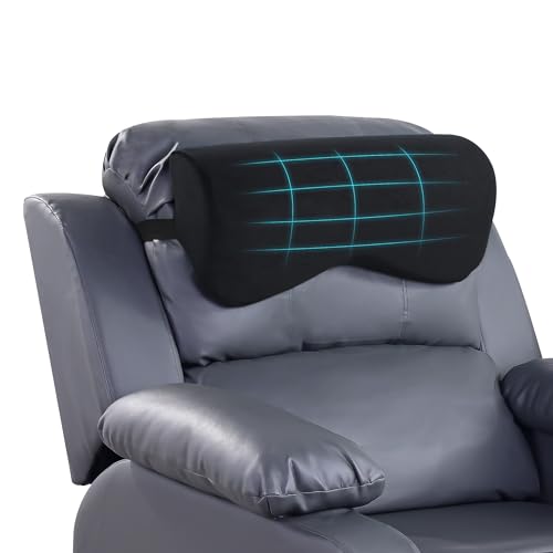 HOMBYS Cervial Neck Pillow for Recliner, Foam Headrest Cushion for Sleeping, Medium Firm Neck Support for Couch, Office Chair and Car, Non-Slip Backing and Elastic Straps, Black - color: Black