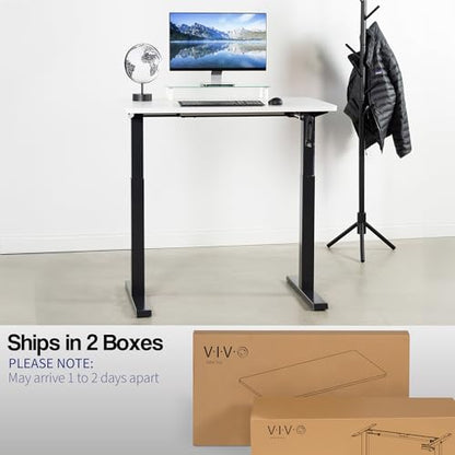 VIVO Manual Height Adjustable 43 x 24 inch Stand Up Desk, White Solid One-Piece Table Top, Black Frame, Standing Workstation with Foldable Handle, DESK-KIT-MB4W - color: White Top / Black Frame, size: 43" x 24"