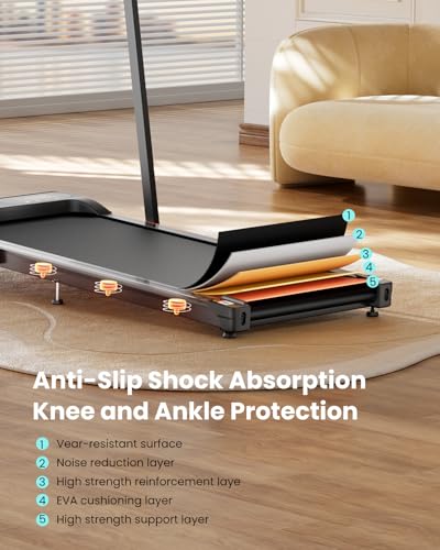 Walking Pad with Handle Bar - 2 in 1 Under Desk Treadmill | 8% Manual Incline, LED Display, 265 LBS Capacity, 2.5HP Compact Treadmills for Home Office - color: Light Black
