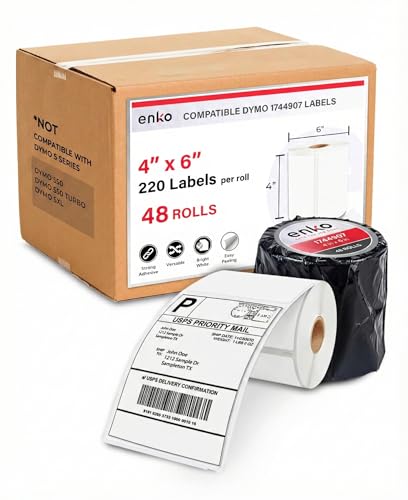 enKo 1744907 48 Rolls | 10560 Thermal 4 x 6 in Address and Shipping Labels - size: 48 Rolls - 10,560 Labels