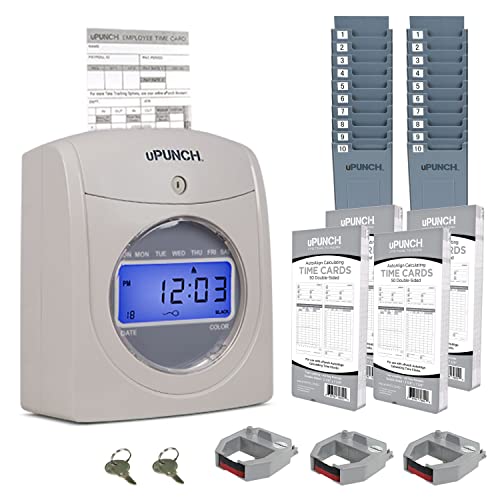 uPunch HN4500 Advanced Calculating Time Clock Bundle for Small Business: Complete Employee Time Tracking System with 200 Time Cards, Racks, Ribbons, and Keys - style: HN4500 Bundle