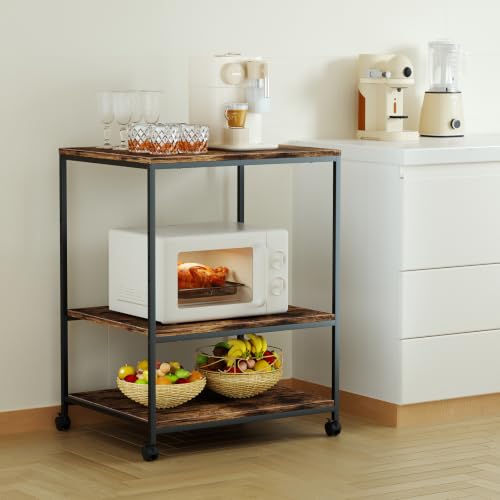 Large Printer Table with Storage, 3 Tier Printer Stand for Home Office, Rolling Printer Cart with Wheels, for Shredder Scanner Fax (Brown) - color: Brown