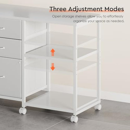 Maihail 3 Drawer File Cabinet with Wheels with Open Storage Shelf, White - color: White