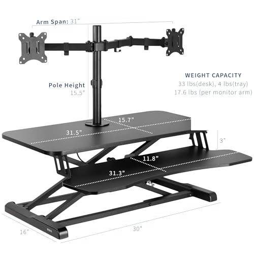 VIVO Black 32 in Standing Desk Converter with Monitor Stand, DESK-V000K-M2 - color: Black, size: 32"