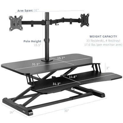 VIVO Black 32 in Standing Desk Converter with Monitor Stand, DESK-V000K-M2 - color: Black, size: 32"