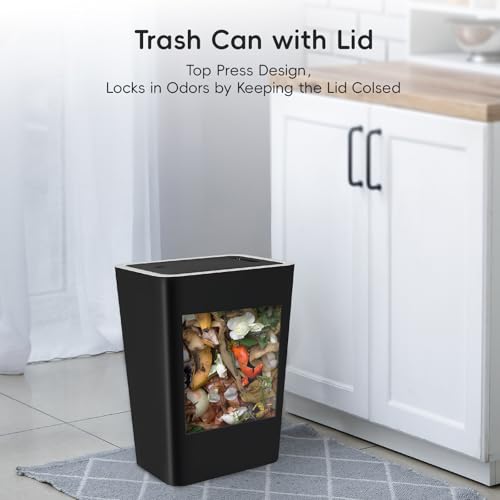 Lysam 4 Gallon Trash Can 3 Packs, Bedroom Trash Can with Lid & Trash Bags | Small Garbage Can Press-Top for Dog & Child Proof, Oder Seal, Waste Basket for Bedroom, Office, Living Room, Bathroom, Black - color: Black - 3 Packs