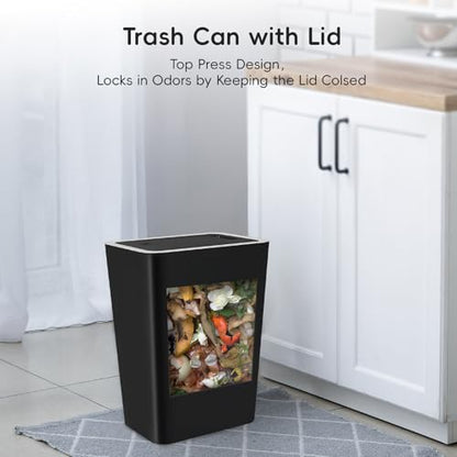 Lysam 4 Gallon Trash Can 3 Packs, Bedroom Trash Can with Lid & Trash Bags | Small Garbage Can Press-Top for Dog & Child Proof, Oder Seal, Waste Basket for Bedroom, Office, Living Room, Bathroom, Black - color: Black - 3 Packs